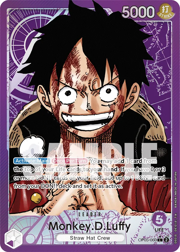 Lá Leader Monkey.D.Luffy OP05-060 màu tím, sức mạnh 5000, Life 5